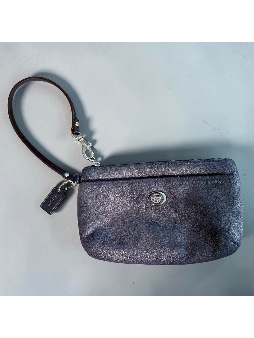 Coach Metallic Black Wristlet Clutch | Leather Strap